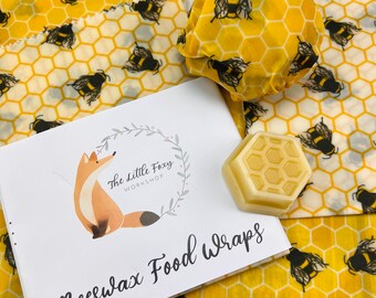 100% Organic Set of 5 XXL Natural Reusable Beeswax Food Wrap - Set Of 5 (35x35, 35x35, 20x20, 20x20,  15x15 cm) + refresh bar