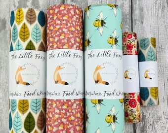 100% Natural Beeswax food Wraps -Choose Wrap Size - Set - Keep wrap tube- Roll, Eco Friendly gifts