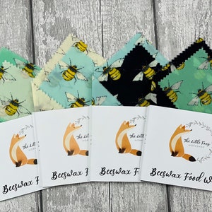 100% Natural Beeswax food wraps Bees patterns - Large size - Lunch Set of 2 wraps (30x30, 15x15)