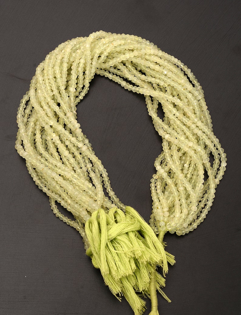 AAA Natural Green Prehnite Faceted Rondelles Beads Prehnite Beads 3mm-4mm 13 Green Palest Yellow Green Earth Mined Gemstone Israil Cut
