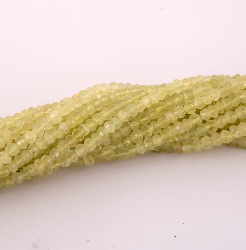 AAA Natural Green Prehnite Faceted Rondelles Beads Prehnite Beads 3mm-4mm 13 Green Palest Yellow Green Earth Mined Gemstone Israil Cut