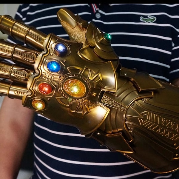 Metal Infinity Gloves, 1/1 scale replica of movie props,Exterminator Gloves, Infinity Gems with magnetic LEDs, MCU Exterminator Role-playing