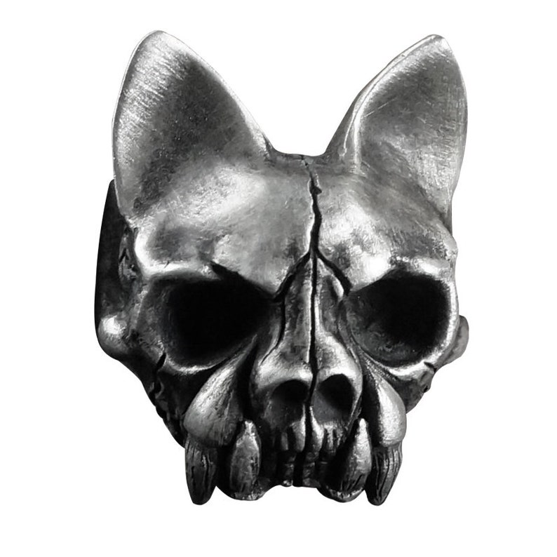 Pagoda Cat Skull Ring 925 Sterling Silver Ring Vintage Image Broken face Raven Ring Dog Animal Ring