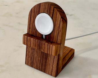 Wood Apple Watch Charging Stand Dock - iWatch Charger Docking Station - Apple Watch Stand Nightstand Holder (MagSafe Charger not included)