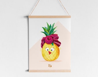 Decorative sheet "Pineapple" / children's sheet / Wall decoration / Poster / Print sheet / Colorful decoration for children