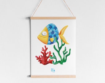 Decorative sheet "Coral fish" / Digital illustration / Children's poster / Print sheet / Children's sheet / Colorful decoration for children