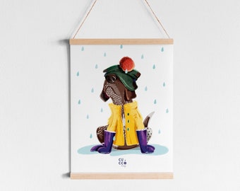 Decorative print "Under the rain" / Dog print / Colorful wall decoration for children / Print print / Children's print / Children's poster