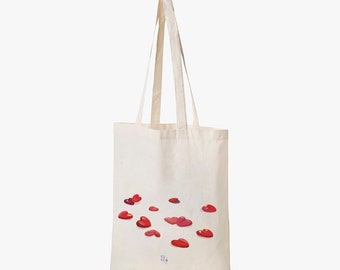 Fabric bag with Illustration of Hearts -Totebag - A nice Valentine's gift