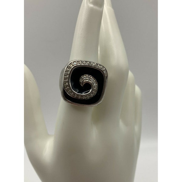 Belle Etoile Swirl Ring Sterling Silver Black Italian Enamel Size 6.5