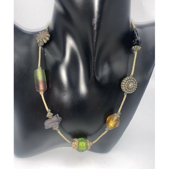 Treska Choker Necklace Art Glass Beads 17” Beaded… - image 1