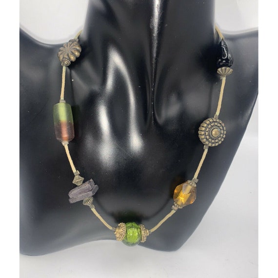 Treska Choker Necklace Art Glass Beads 17” Beaded… - image 2