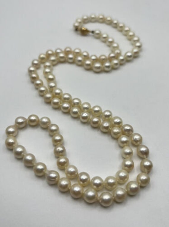 Vintage 14k Gold Clasp, Semi Baroque Pearl Long N… - image 3