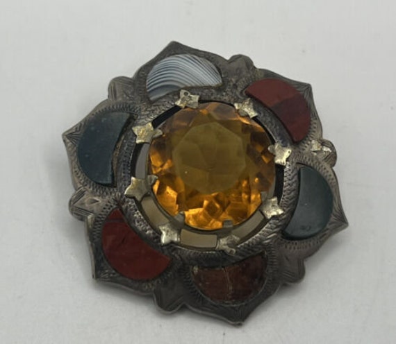 Antique Victorian Scottish Agate Amber Sterling S… - image 1