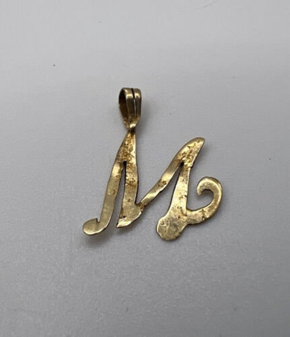 Estate 14K Yellow Gold Fancy “M” Initial Pendant … - image 2