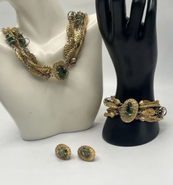 Vintage VENDOME Rare Faux Jade Necklace Bracelet … - image 1