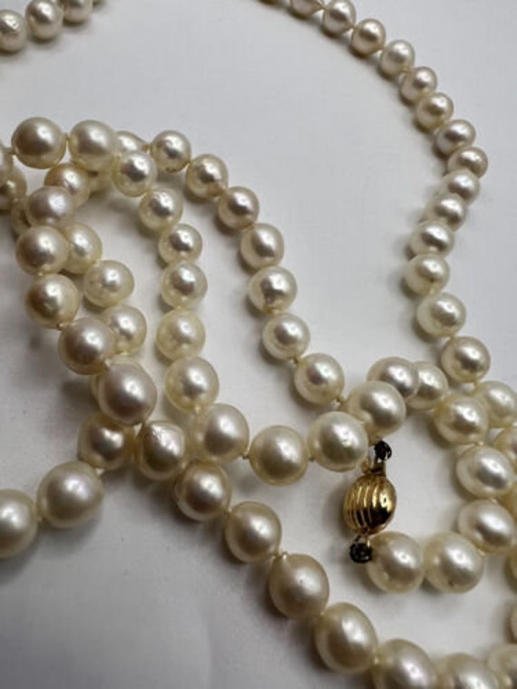 Vintage 14k Gold Clasp, Semi Baroque Pearl Long N… - image 1