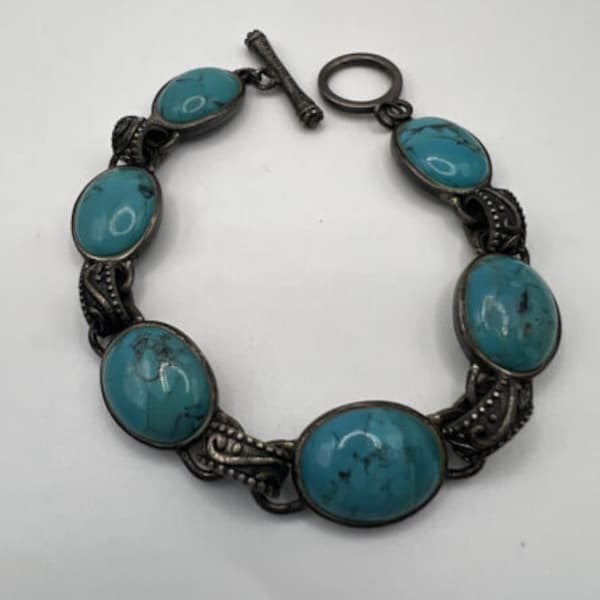 Barse 925 Thailand RARE Sterling Silver Turquoise Bracelet 7.25” Toggle