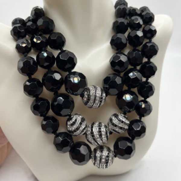 Allen Schwartz ABS 3-Strand Black Stone Rhinestone Choker Necklace