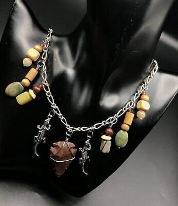 Agate Knapped Stone Arrowhead Necklace Pendant Na… - image 1