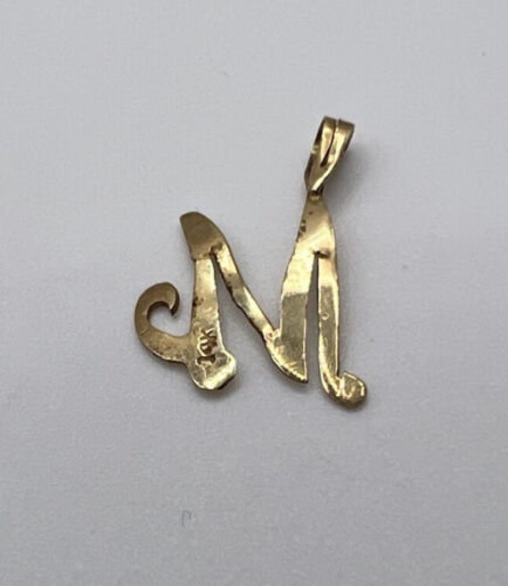 Estate 14K Yellow Gold Fancy “M” Initial Pendant … - image 3