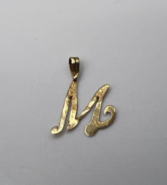 Estate 14K Yellow Gold Fancy “M” Initial Pendant … - image 1