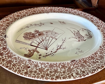 Antique 1881 Copeland Cairo Platter, Brown Transferware, Movement
