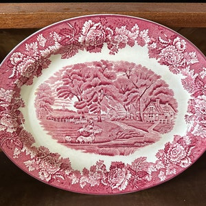 Vintage Wood & Sobs “Enoch Wood’s English Scenery” red transferware platter.