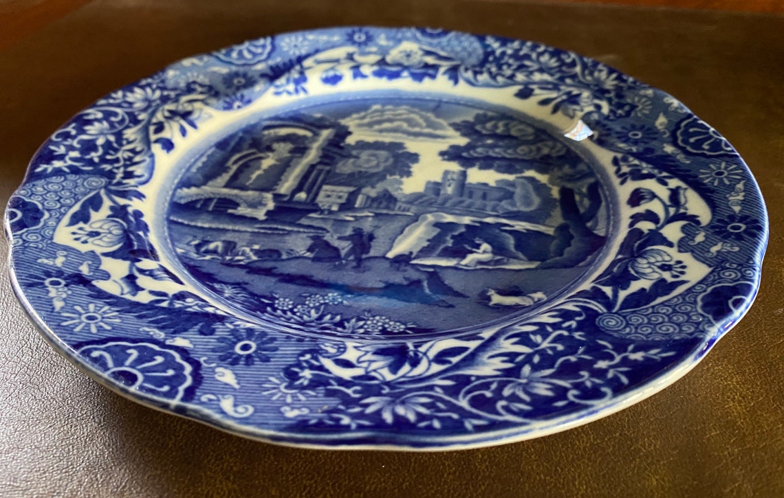 1936 Copeland spodes Italian Blue Transferware Salad Plate Etsy