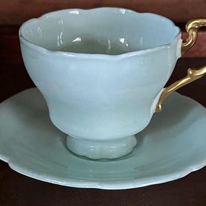 Vintage Paragon China robin’s egg blue demitasse cup and saucer set
