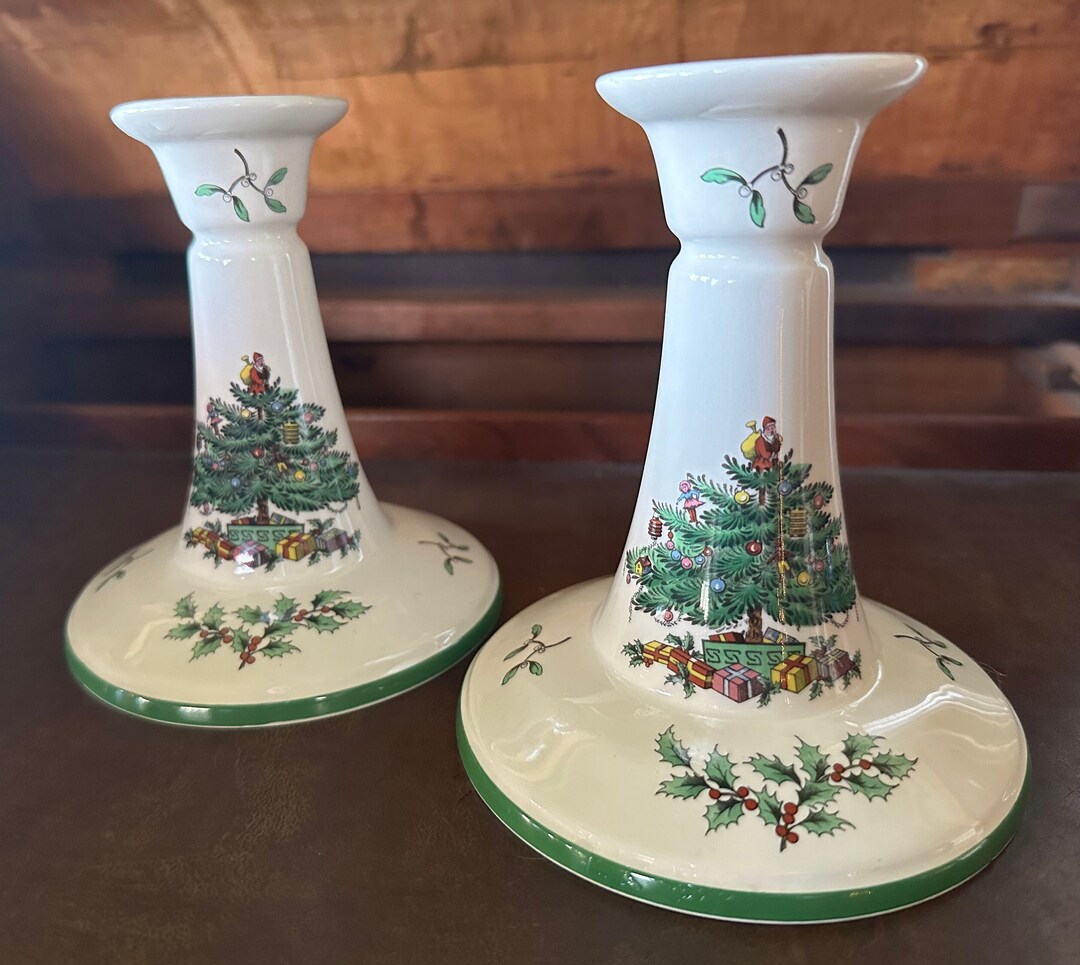 Set of 2 Vintage Spode christmas Tree Widebase Candlestick Etsy