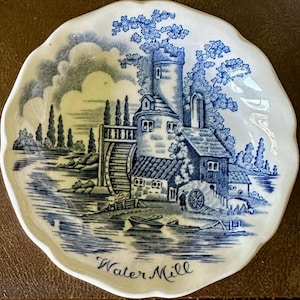 Vintage Johnson Bros. “Water Mill” blue transferware butterpat