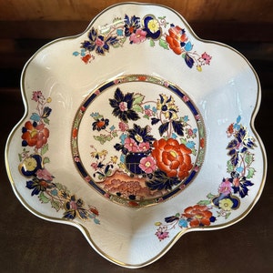 1930s Mason’s Mandarin Bowl: Fluted Serving Bowl with Gilt Gold