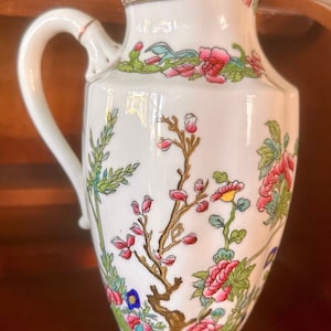 Gorgeous antique Coalport “Indian Tree” tall multicolor transferware pitcher