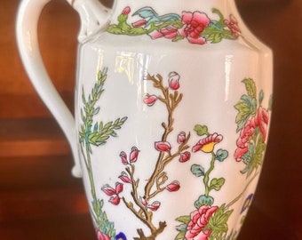 Antique Coalport Indian Tree Transferware Pitcher: Gilt Accents