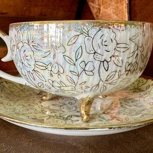 Vintage Japanese Tortoiseshell Porcelain Teacup and Saucer Set