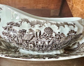 Myott Royal Mail Dinner Plates, Vintage Brown Transferware