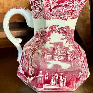 Vintage Mason’s Ironstone “Vista” pink transferware jug/pitcher