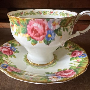 Vintage Paragon “Tapestry Rose” footed teacup & saucer set