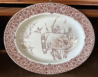 Antique Copeland Cairo Platter, 1883 Brown Transferware, Movement