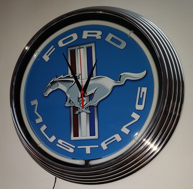 Wall Clock FORD MUSTANG BLUE 38 cm Wall Clock Illuminated Neon Etsy