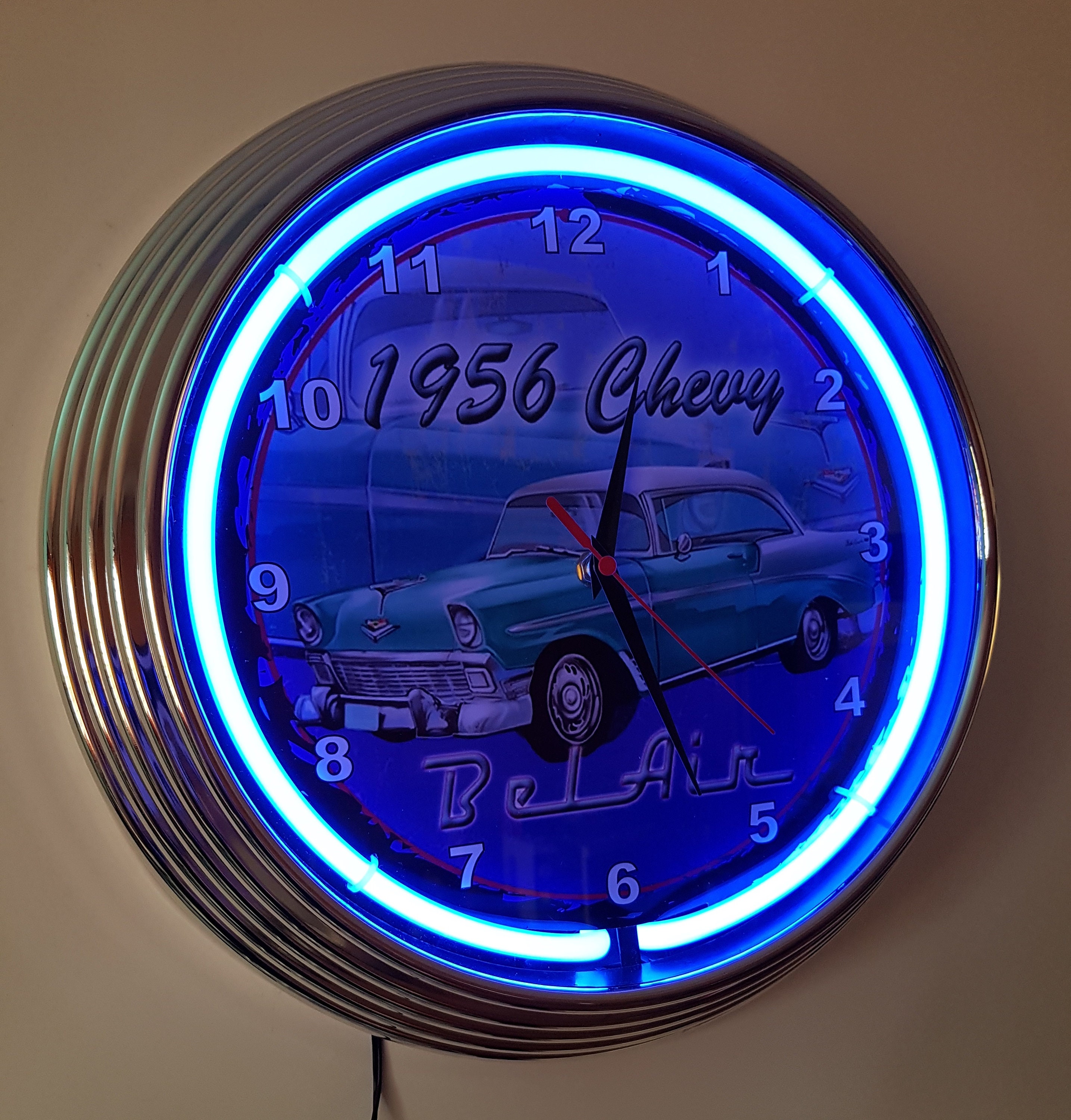 Neon Clock 1956 Chevy BelAir 38 cm Wall Clock Lighting Blue Etsy