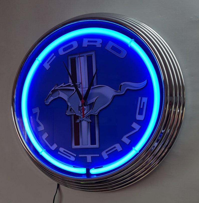 Wall Clock FORD MUSTANG BLUE 38 cm Wall Clock Illuminated Neon Etsy