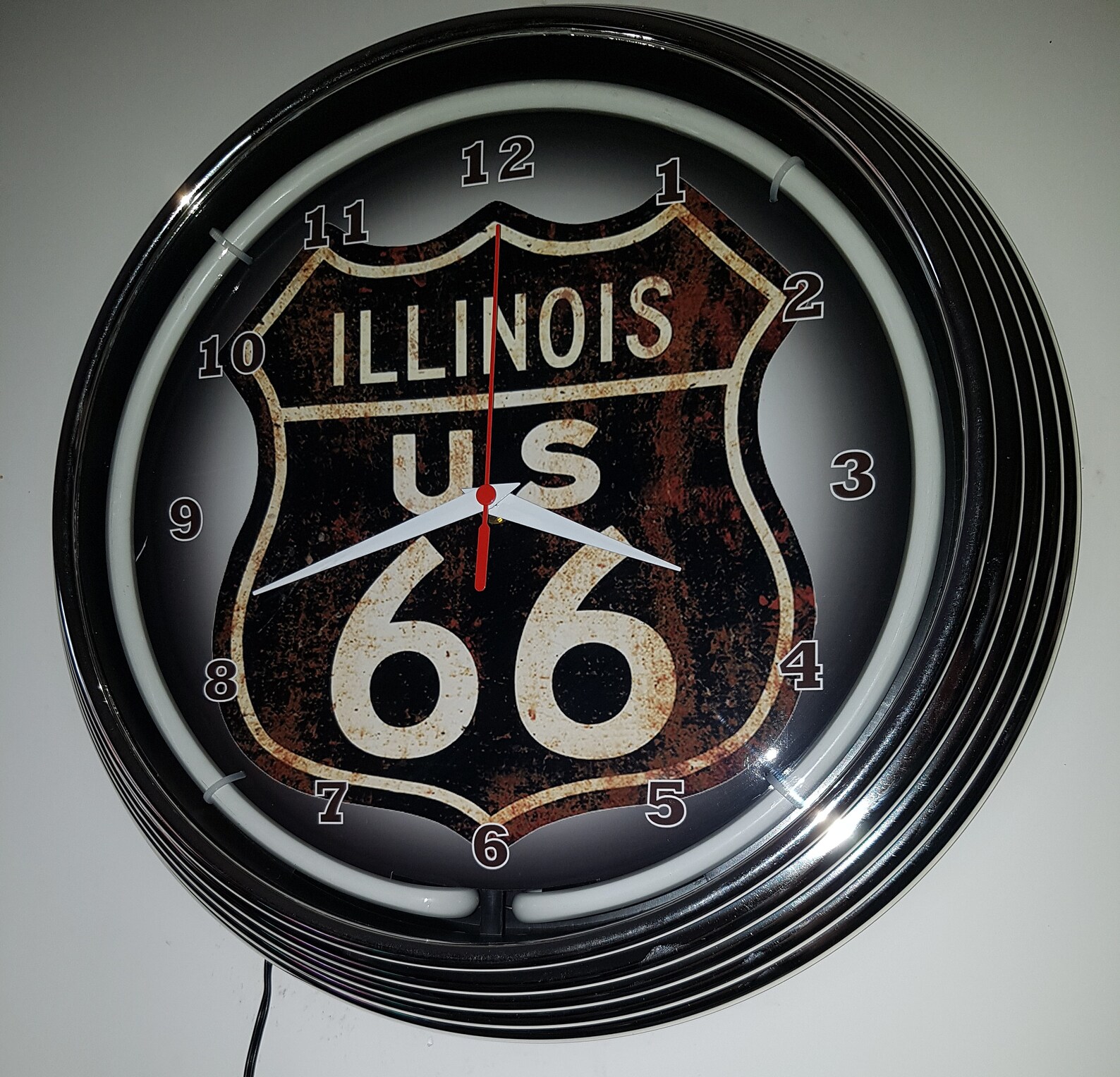 Neon Clock Aged ILLINOIS ROUTE US 66 diameter 38 cm Wall clock Etsy
