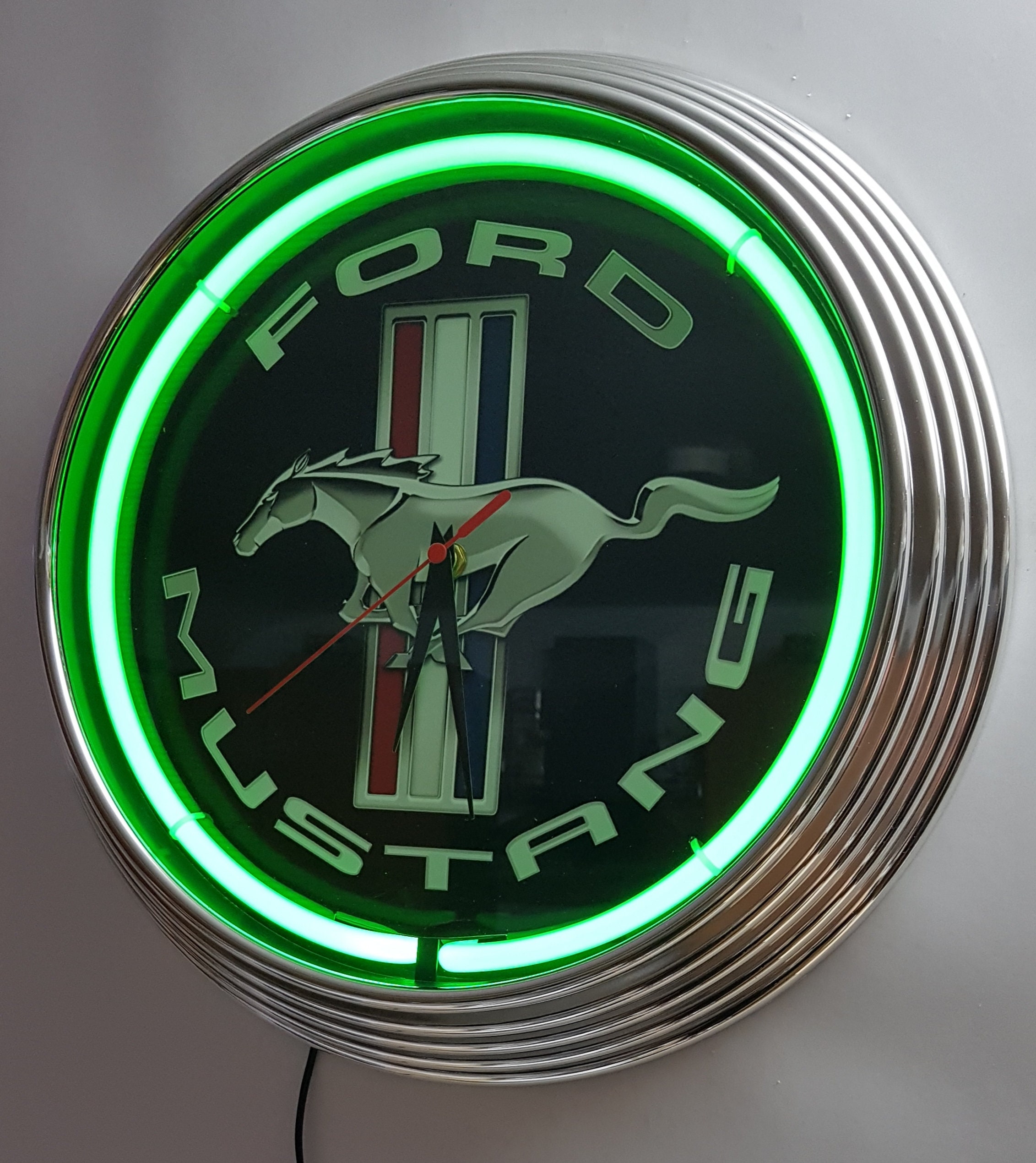 Wall clock MUSTANG BLACK 38 cm wall clock Illuminated neon Etsy