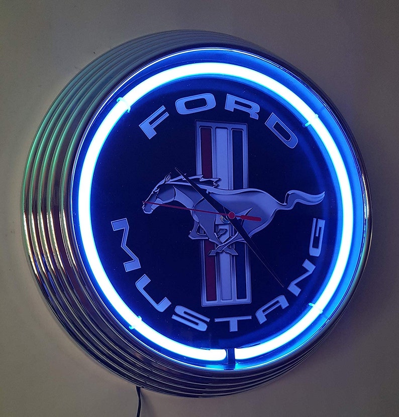 Wall clock MUSTANG BLACK 38 cm wall clock Illuminated neon Etsy