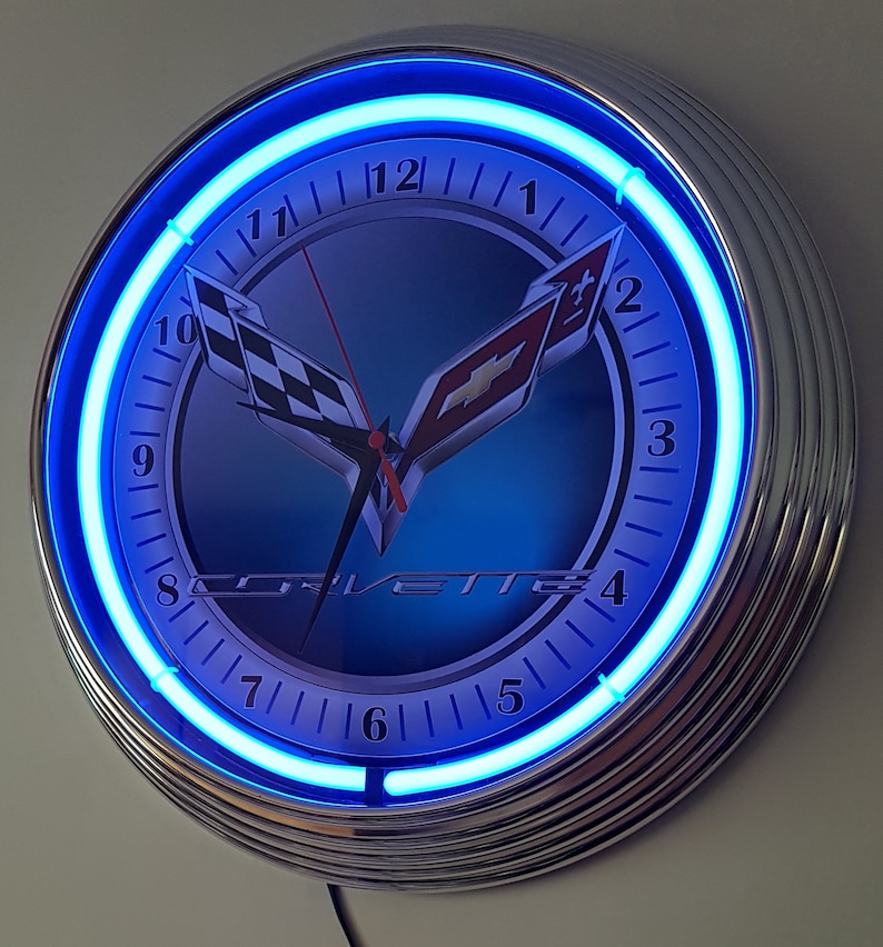 Wall Clock CORVETTE C7 38 cm Wall Clock Illuminated Neon Blue Etsy