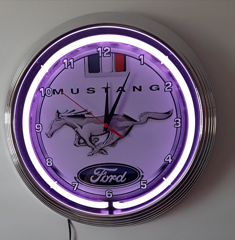 Neon Watch FORD MUSTANG WEISS 38 cm Wall Clock Illuminated Etsy