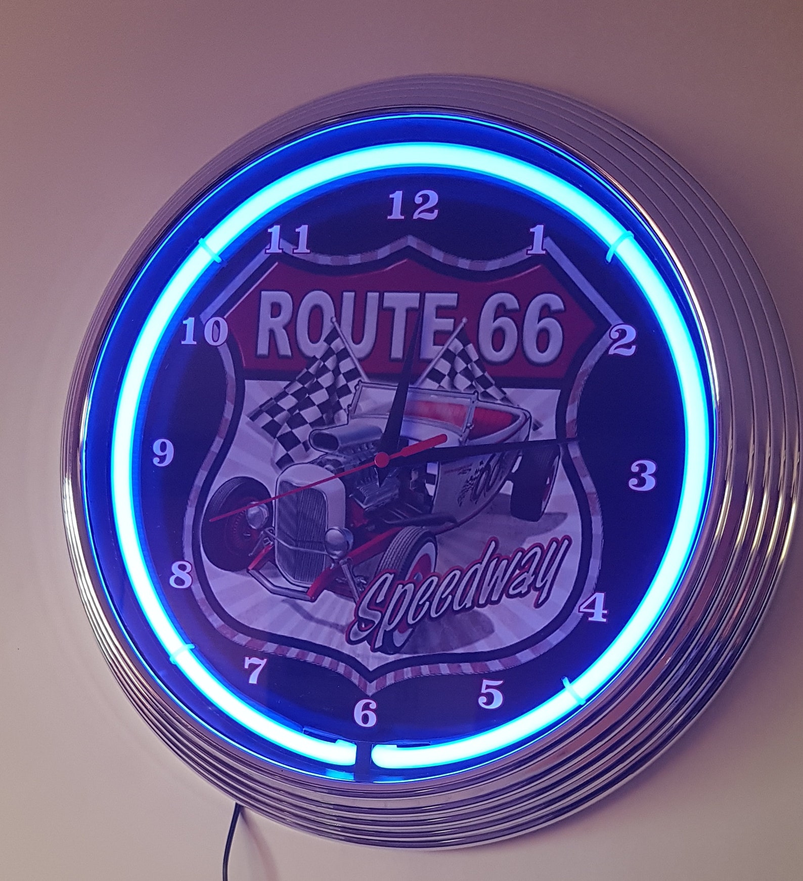 Wall Clock ROUTE 66 Speedway Blue Neon Rim Wall Clock 38 cm Etsy