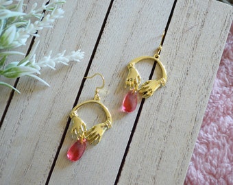 Blood Drop Earrings / Vampire earrings, Fantasy earrings, Vampire aesthetic, Gold hand earrings, Magical earrings, Vampire jewellery
