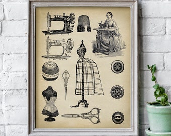Dressmaker Print, Jewels PRINTABLE Vintage Illustration, Dressmaker Form Art, Seamstress Antique Women Clothes Line Drawing, Tailoring Decor